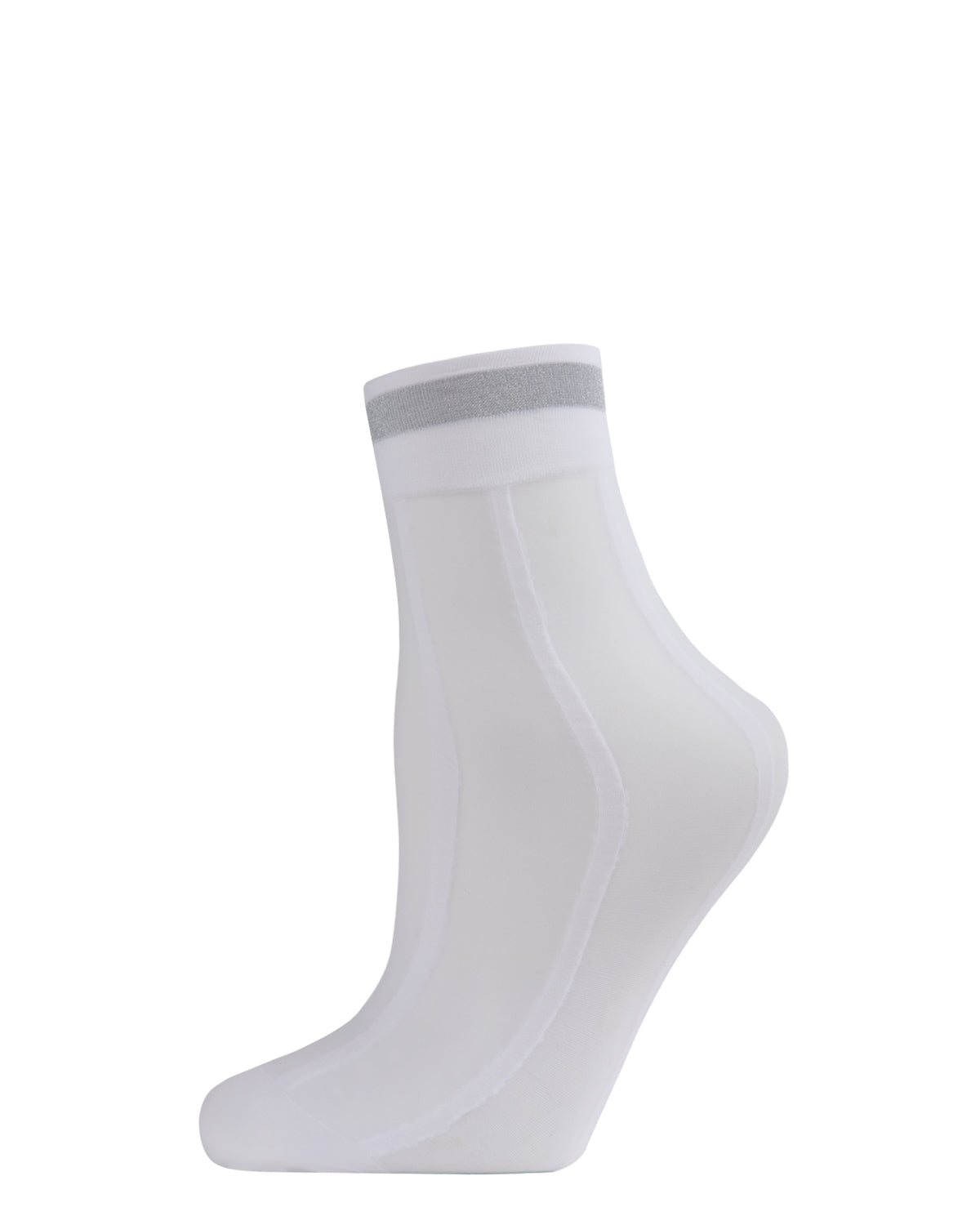 Women's Sheer Metallic Shimmer Stripe Accent Anklet Sock : Color: White