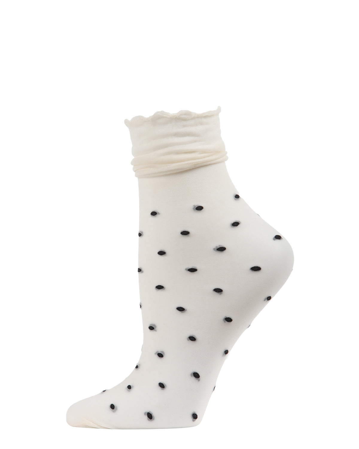 Women's Sheer Polka Dot Ruffle Cuff Anklet Sock : Color: Ivory