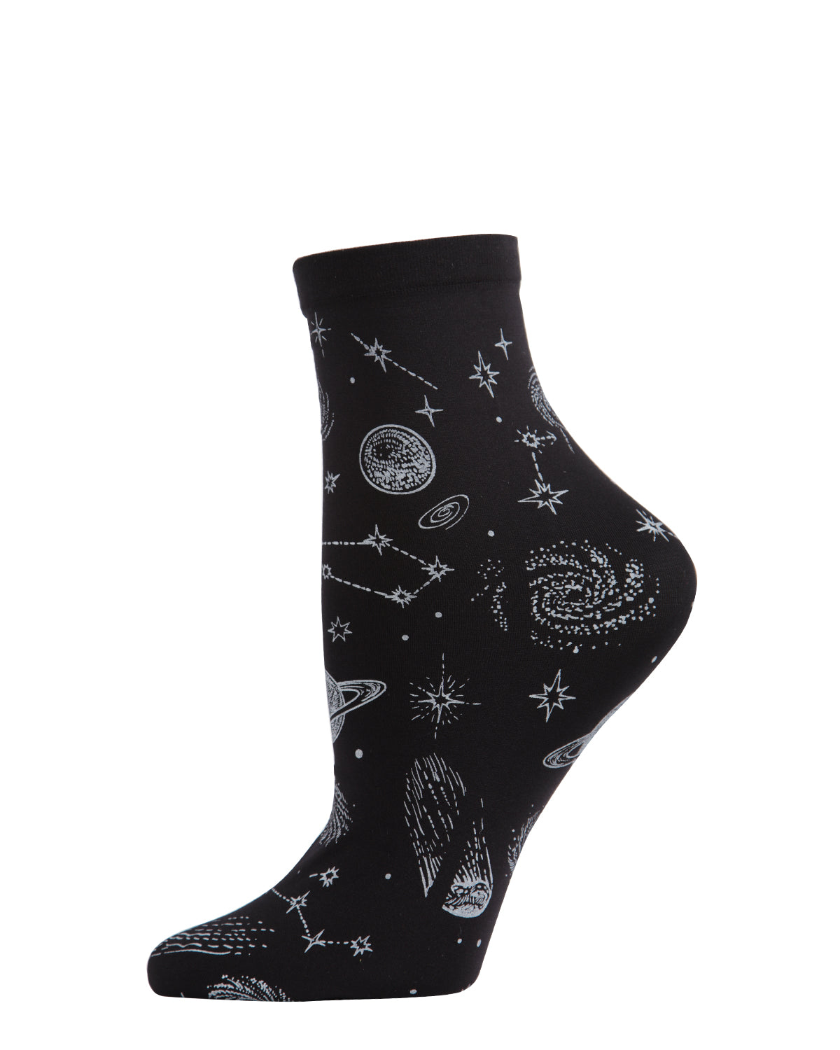Women's Stars and Planets Align Cosmos Print Anklet Sock : Color: Black