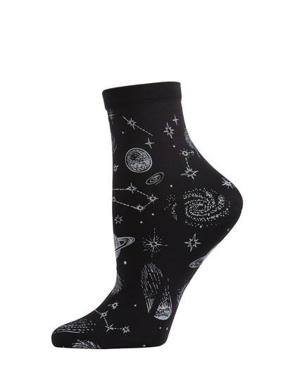 Women's Stars and Planets Align Cosmos Print Anklet Sock : Color: Black