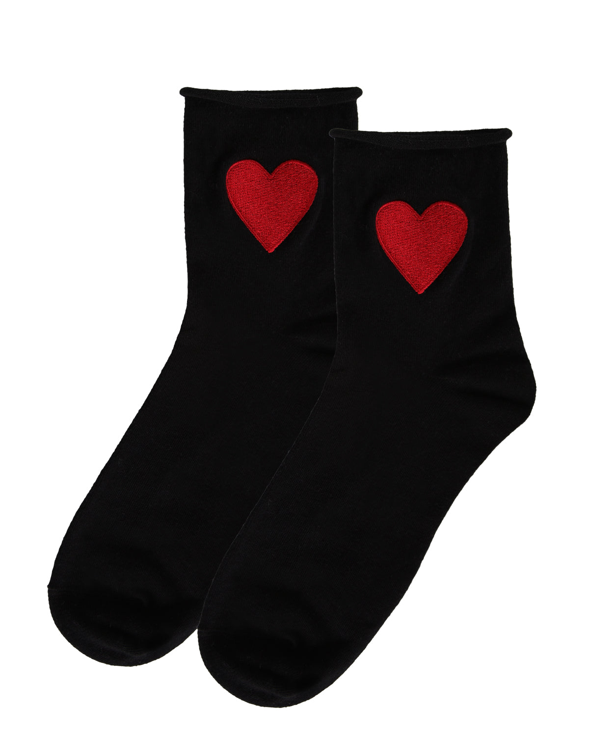 Women's Red Heart Roll Top Shortie Socks : Color: Black