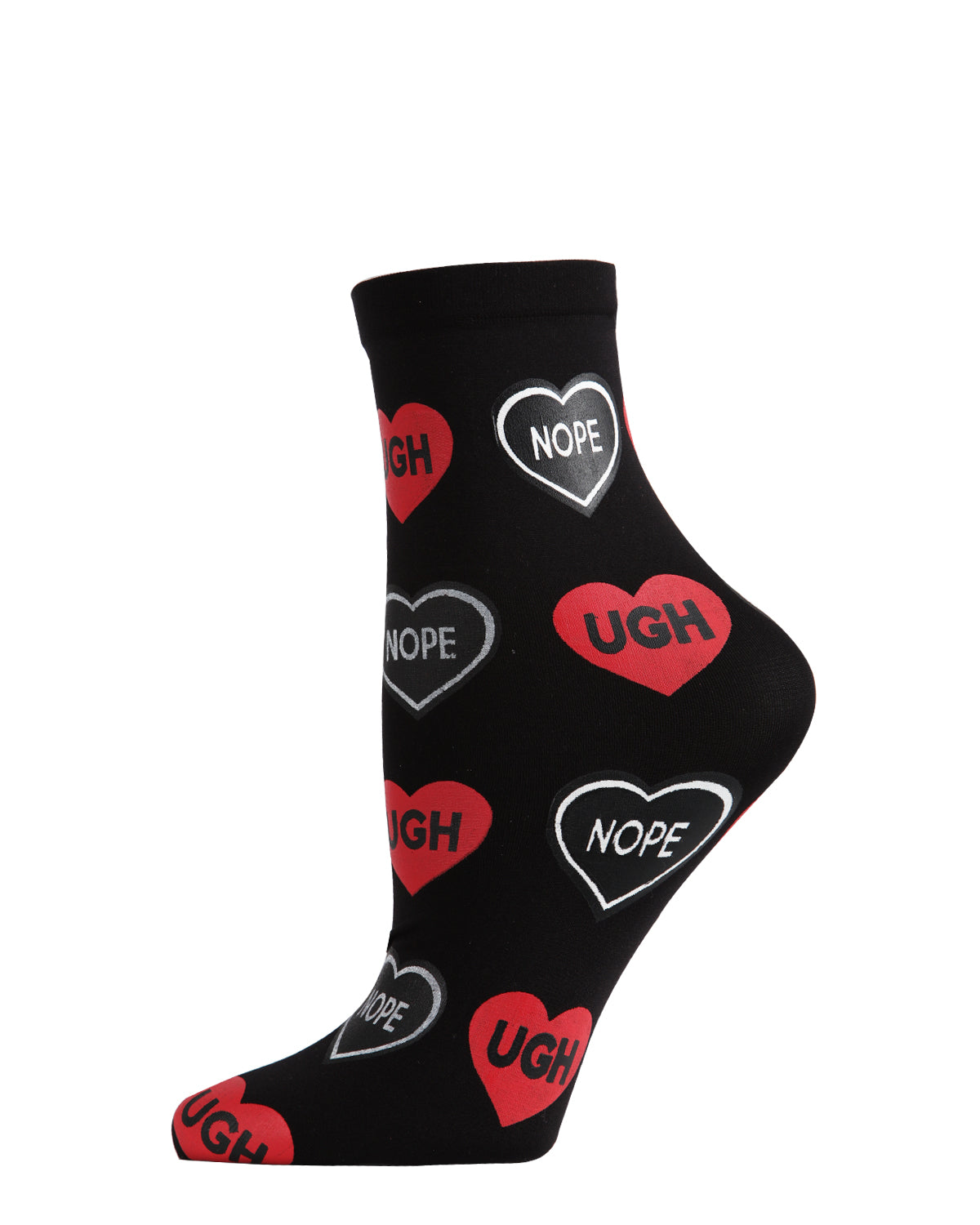 Women's Nope Conversation Hearts Print Anklet Sock : Color: Black