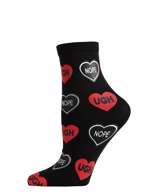 Women's Nope Conversation Hearts Print Anklet Sock : Color: Black