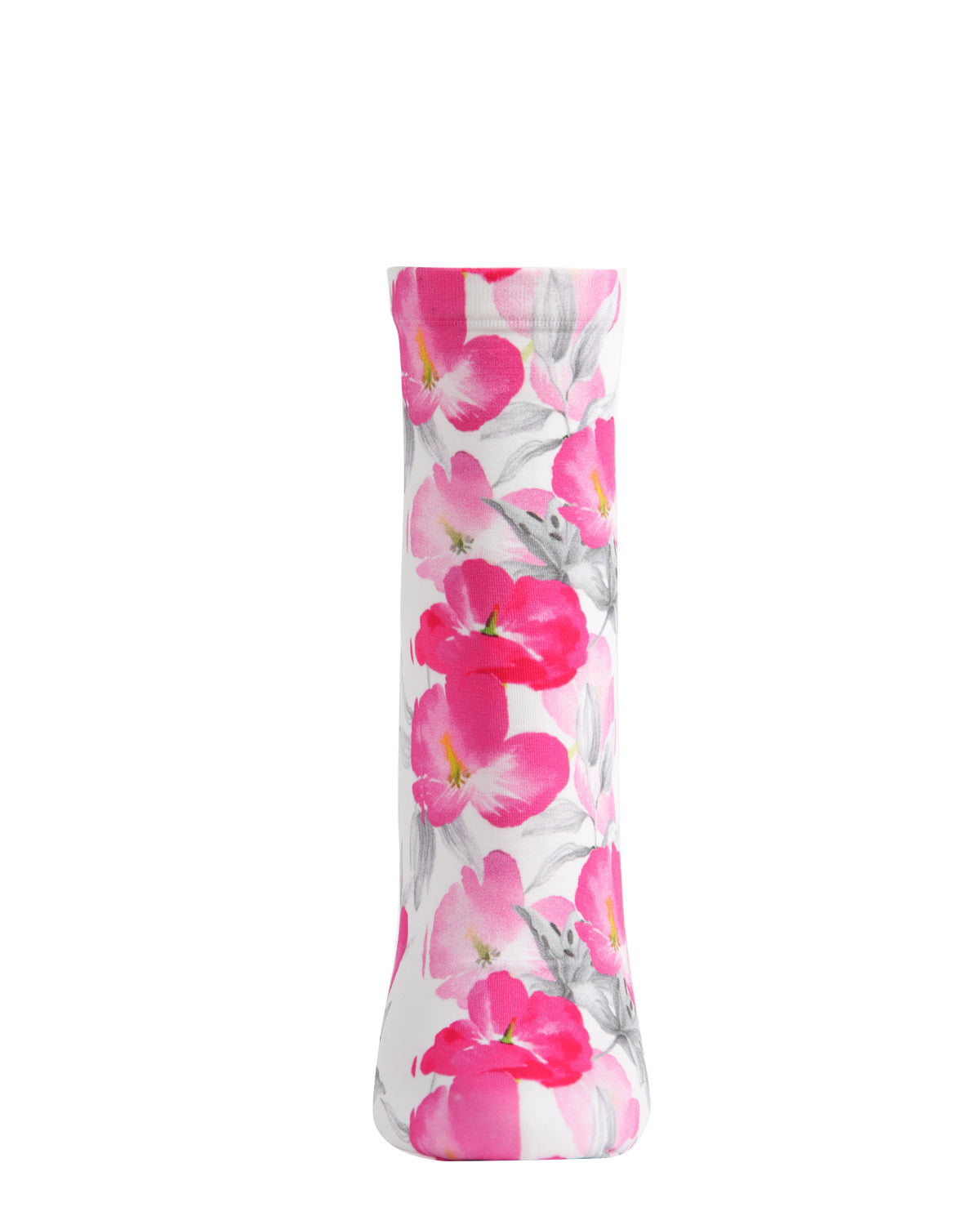 Women's Pink Pansy Floral Printed Anklet Sock : Color: White