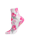 Women's Pink Pansy Floral Printed Anklet Sock : Color: White