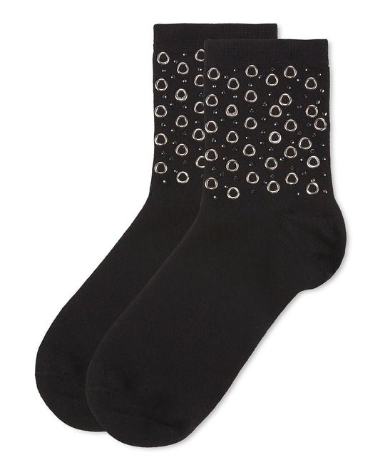 Women's Studs and Stones Studded Rhinestone Anklet Sock : Color: Black