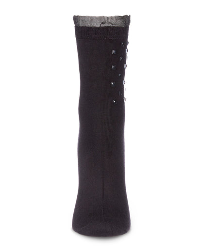 Women's Punk Rock Studded Bamboo Blend Fashion Crew Sock : Color: Black