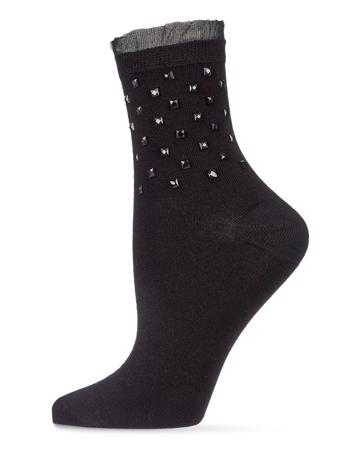 Women's Punk Rock Studded Bamboo Blend Fashion Crew Sock : Color: Black