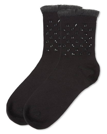 Women's Punk Rock Studded Bamboo Blend Fashion Crew Sock : Color: Black