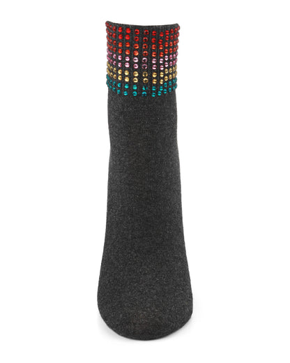 Women's Multicolor Rhinestone Cotton Blend Anklet Sock : Color: Dark Gray Heather