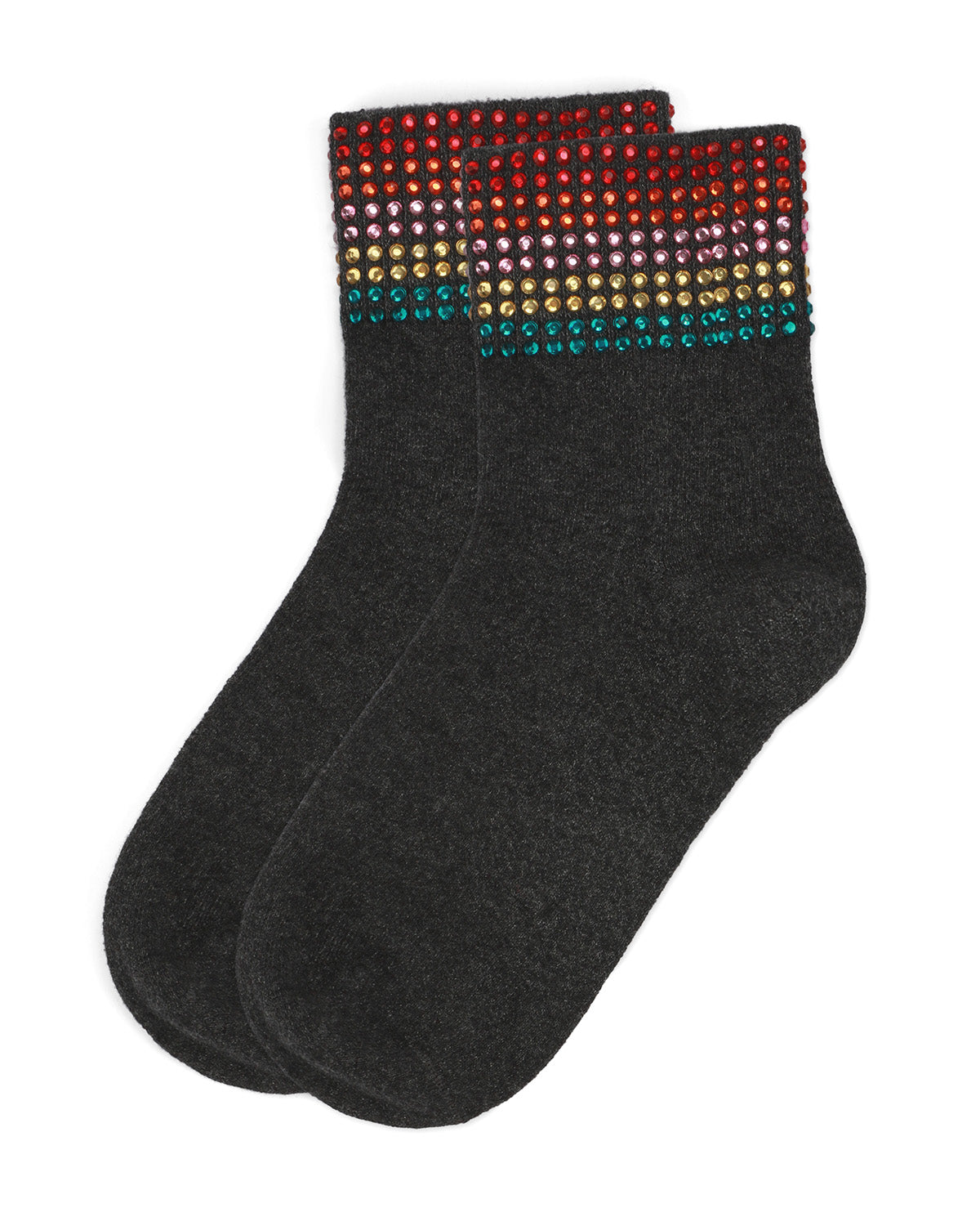 Women's Multicolor Rhinestone Cotton Blend Anklet Sock : Color: Dark Gray Heather