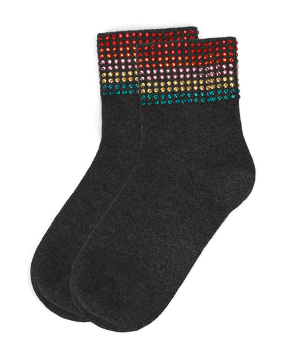 Women's Multicolor Rhinestone Cotton Blend Anklet Sock : Color: Dark Gray Heather