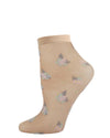 Women's Posy Patch Sheer Floral Knit Anklet Sock : Color: Nude