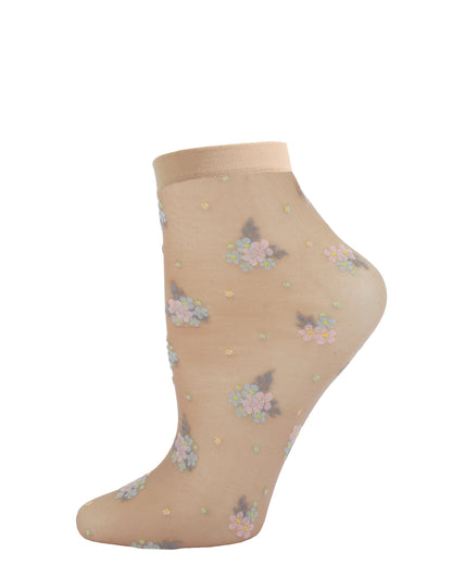 Women's Posy Patch Sheer Floral Knit Anklet Sock : Color: Nude