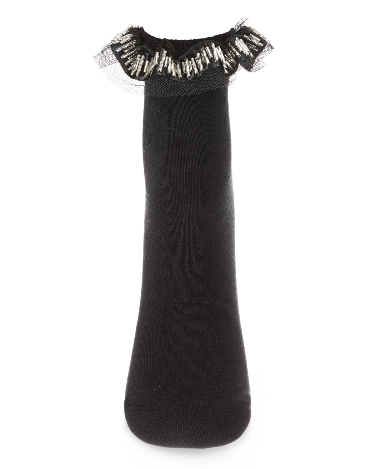 Women's Piping and Trim Fashion Ruffle Cuff Anklet Sock : Color: Black