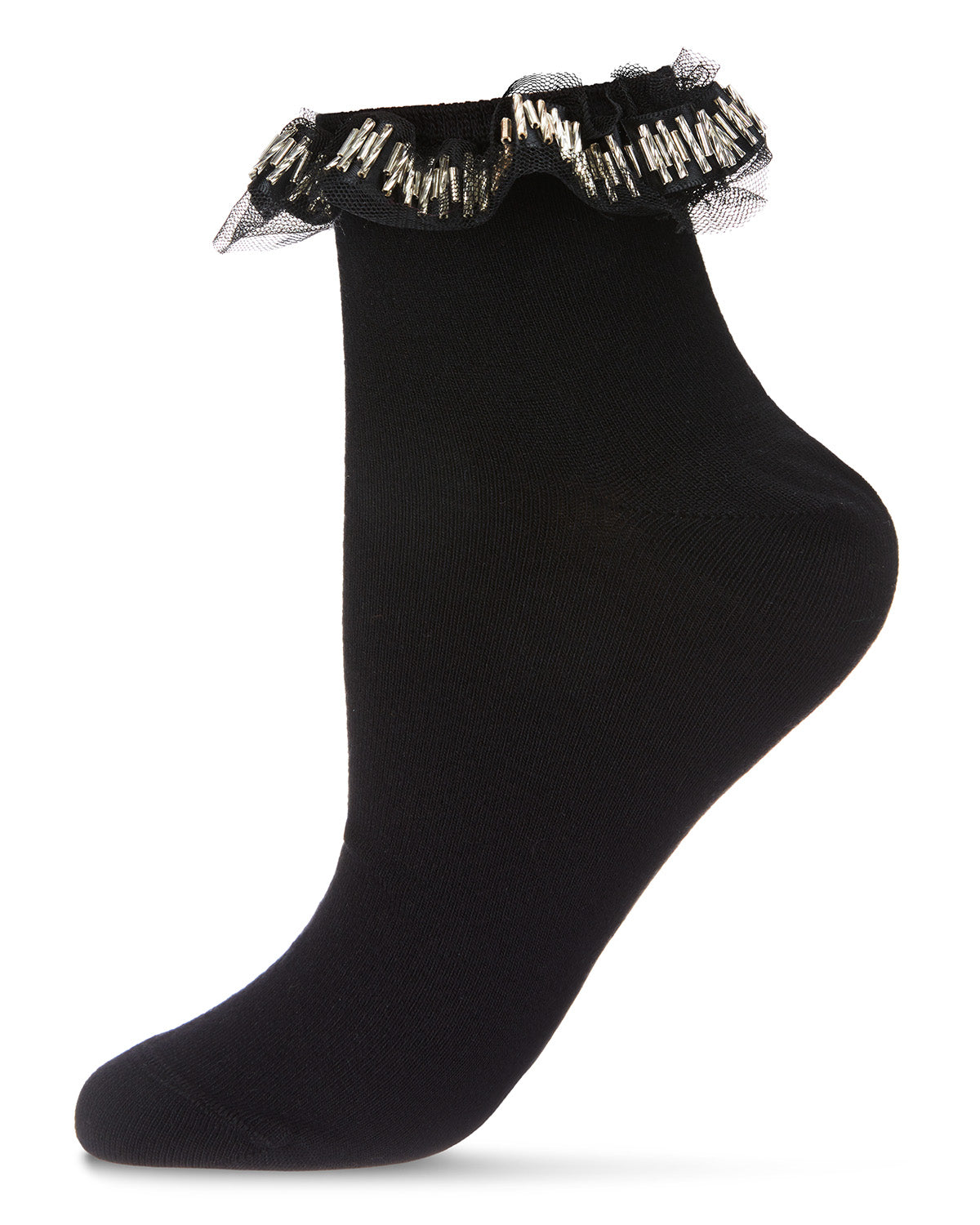 Women's Piping and Trim Fashion Ruffle Cuff Anklet Sock : Color: Black