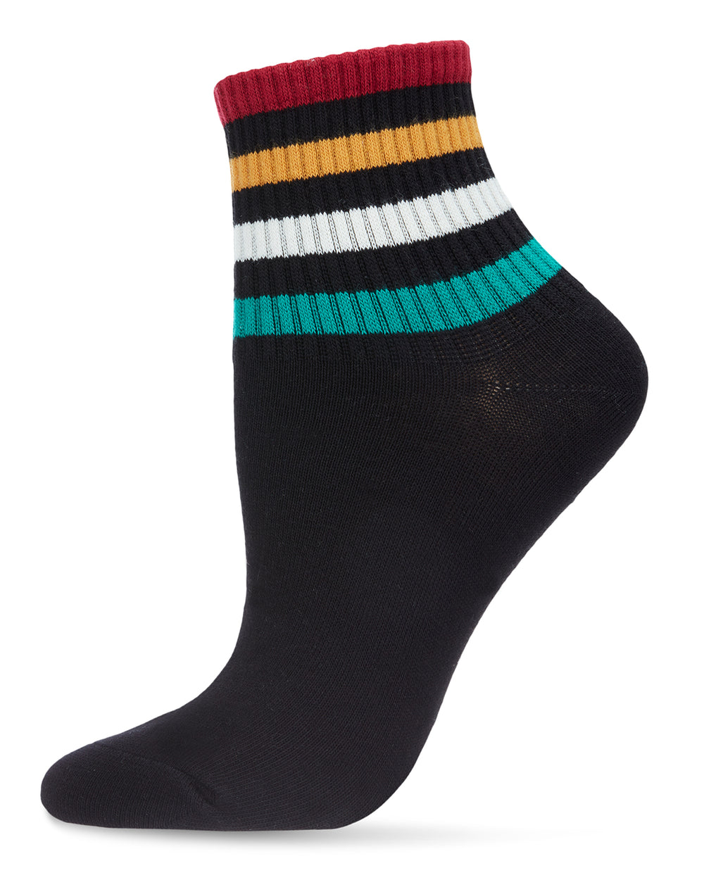Women's Cotton Blend Retro Style Multicolor Stripe Anklet Sock : Color: Black