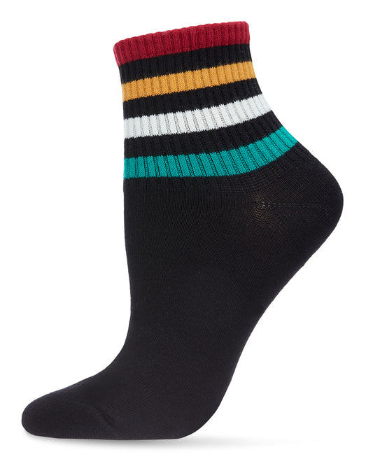 Women's Cotton Blend Retro Style Multicolor Stripe Anklet Sock : Color: Black