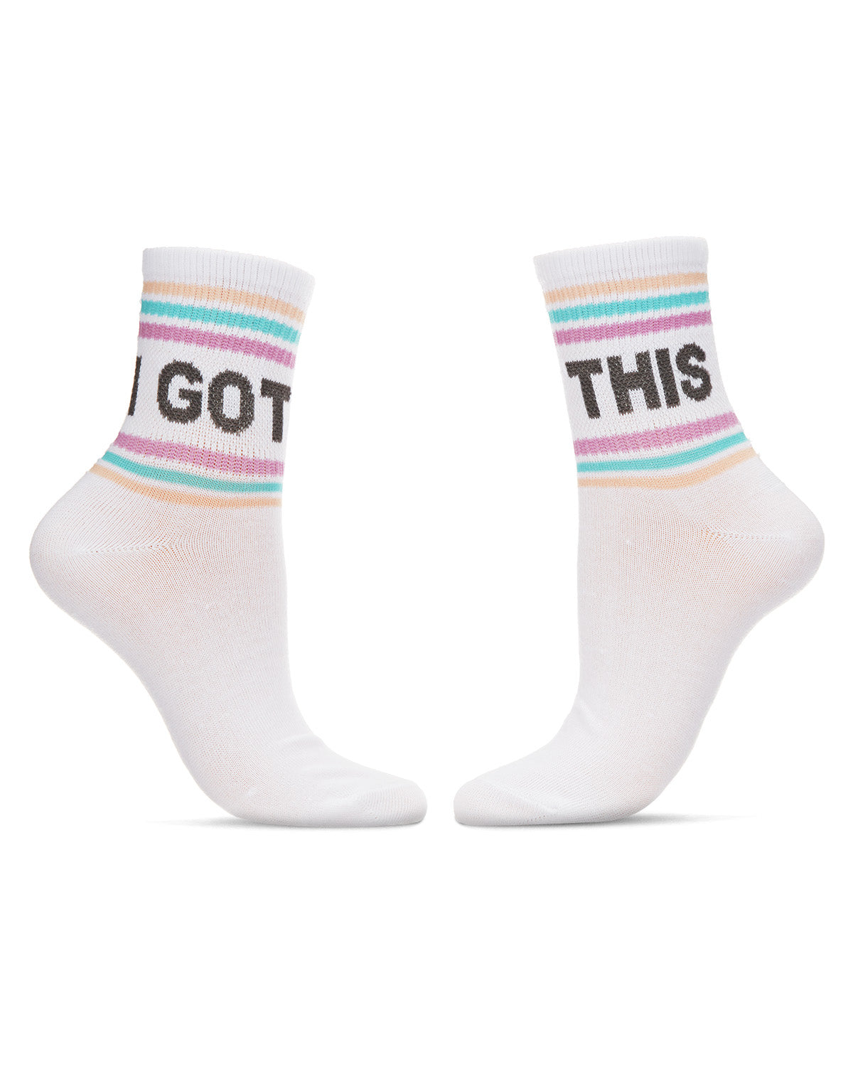 Women's Multicolor Stripe "I Got This" Positivity Anklet Sock : Color: White