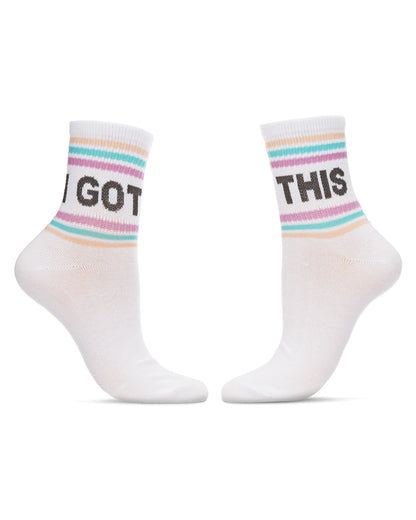 Women's Multicolor Stripe "I Got This" Positivity Anklet Sock : Color: White