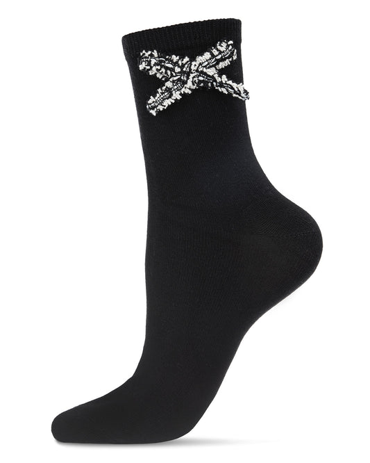 Women's Dream Bow Cotton Blend Crew Sock : Color: Black