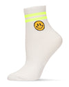 Women's Smiley Neon Stripe Cotton Blend Anklet Sock : Color: Neon Yellow