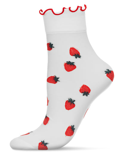 Women's Strawberry Dreams Ruffle Cuff Anklet Sock : Color: Cream