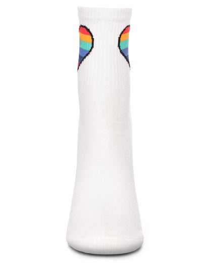 Women's Rainbow Heart Cotton Blend Anklet Sock : Color: White