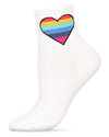 Women's Rainbow Heart Cotton Blend Anklet Sock : Color: White