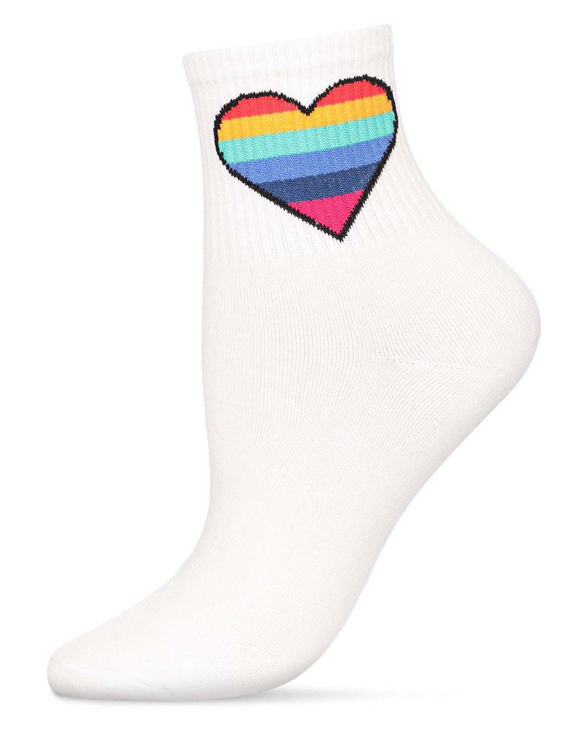 Women's Rainbow Heart Cotton Blend Anklet Sock : Color: White