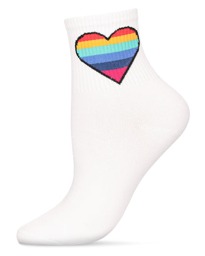 Women's Rainbow Heart Cotton Blend Anklet Sock : Color: White