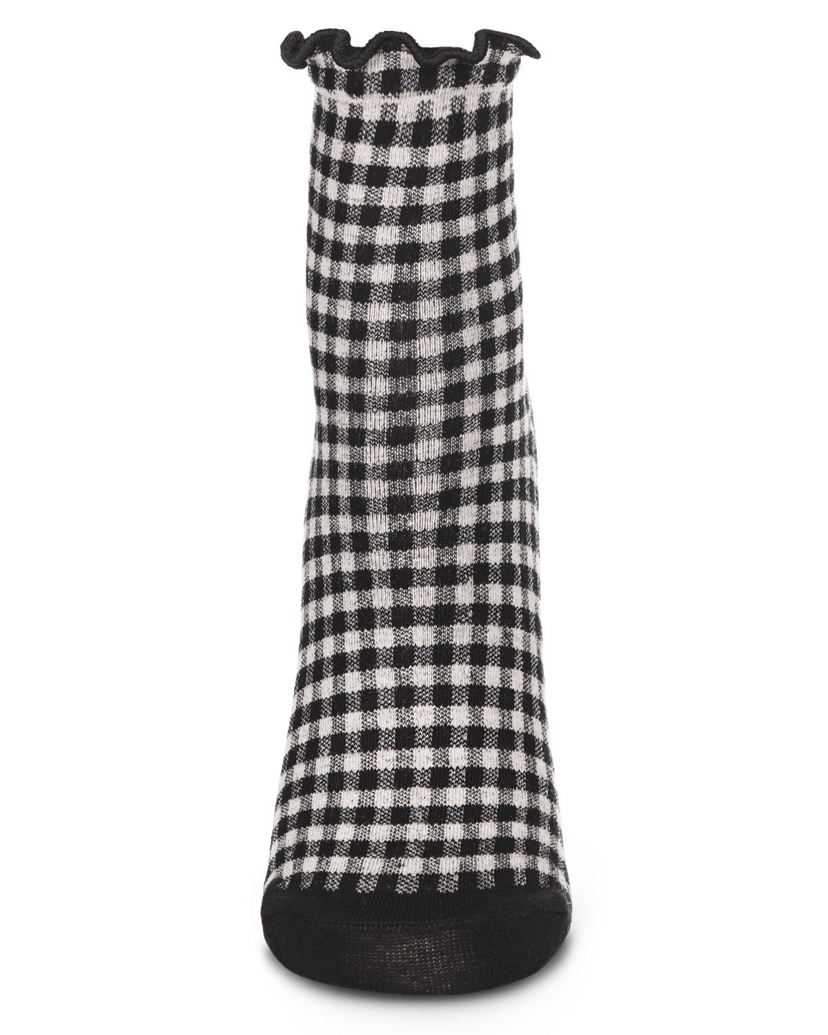 Women's Gingham Cotton Blend Ruffle Cuff Anklet Socks : Color: Black