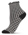 Women's Gingham Cotton Blend Ruffle Cuff Anklet Socks : Color: Black