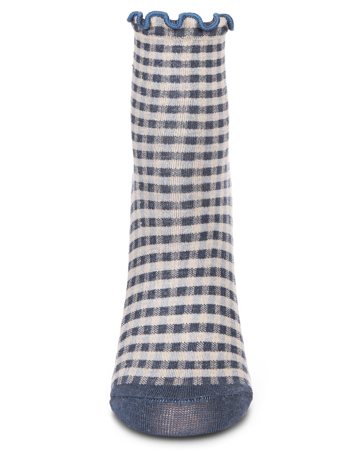 Women's Gingham Cotton Blend Ruffle Cuff Anklet Socks : Color: Denim