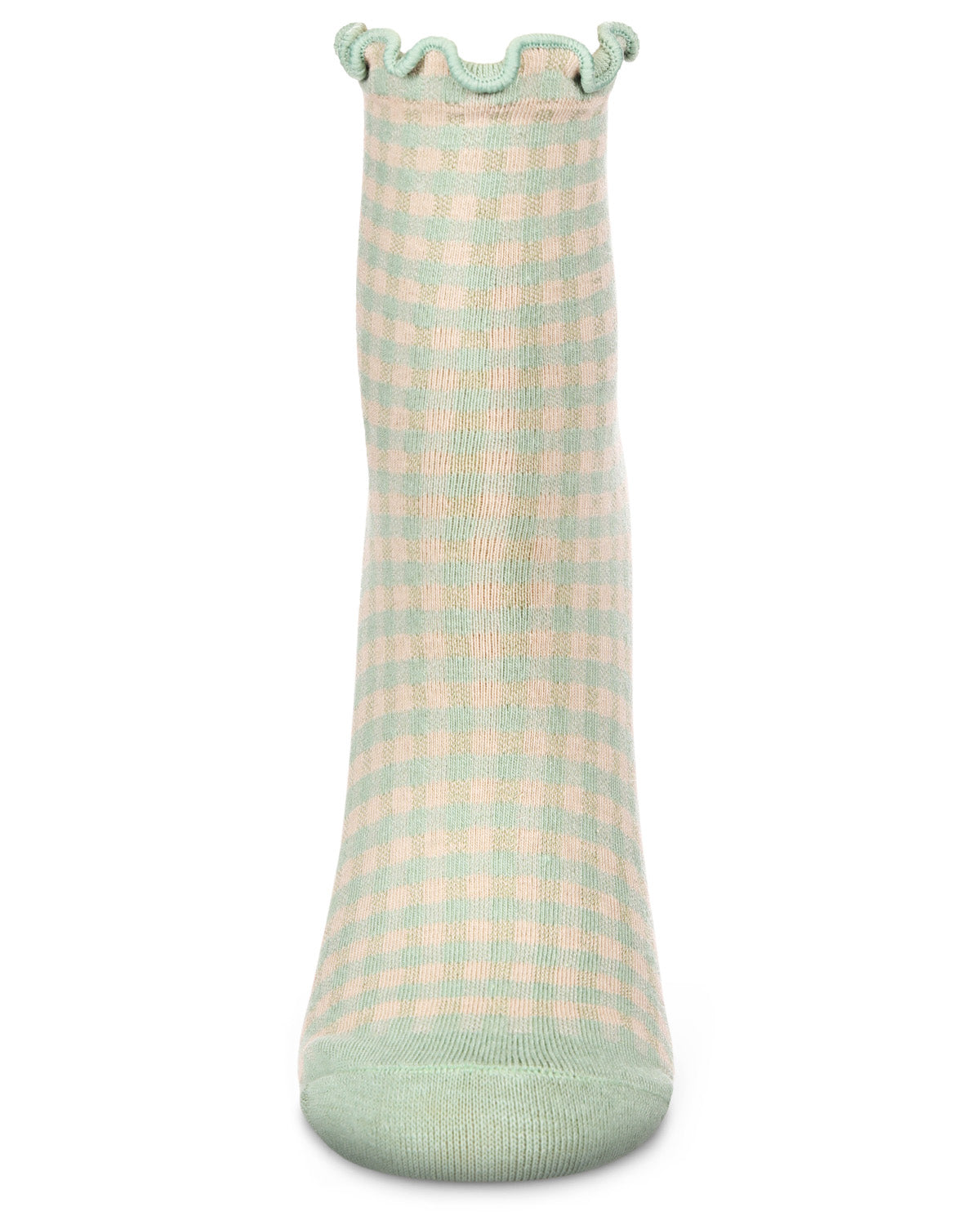 Women's Gingham Cotton Blend Ruffle Cuff Anklet Socks : Color: Mint