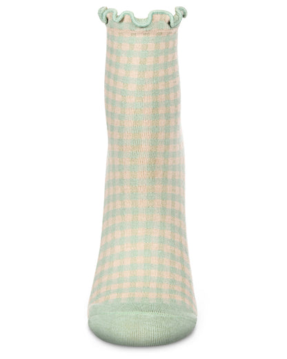 Women's Gingham Cotton Blend Ruffle Cuff Anklet Socks : Color: Mint