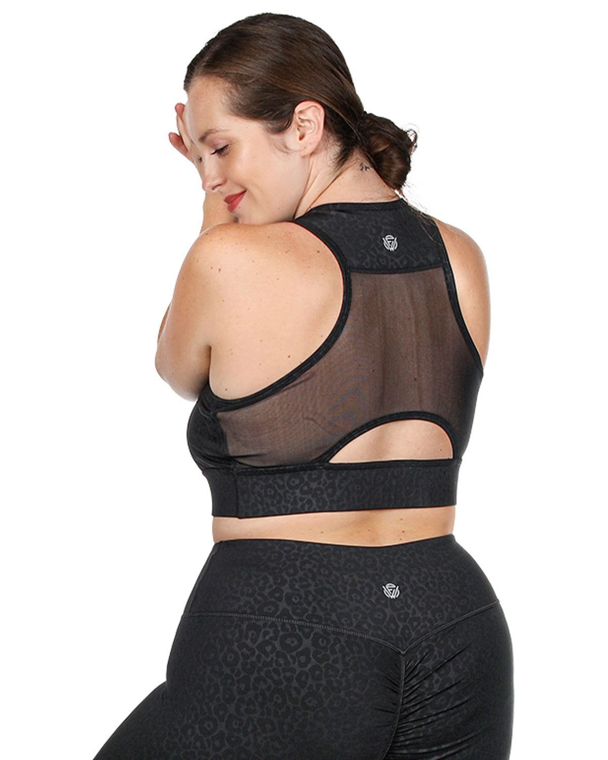 Women's Leopard Print Racerback Sports Bra with Removable Cups : Color: Black