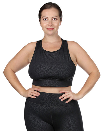 Women's Leopard Print Racerback Sports Bra with Removable Cups : Color: Black