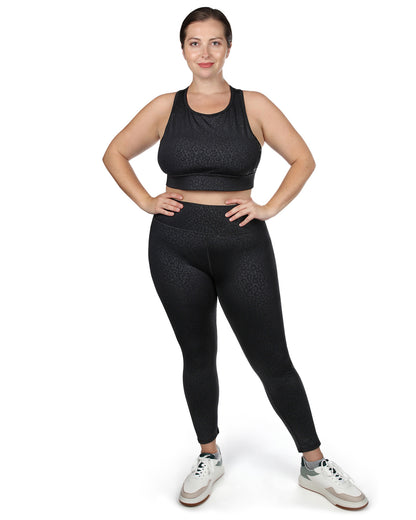 Women's Leopard Print Racerback Sports Bra with Removable Cups : Color: Black