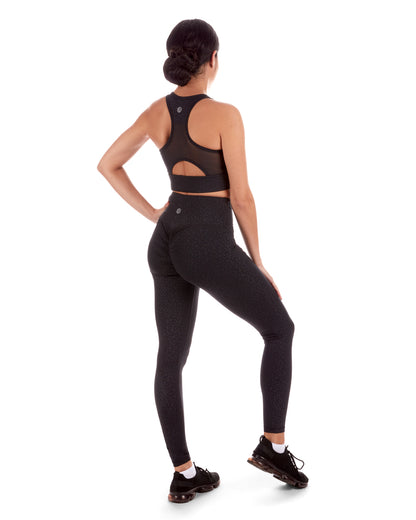 Women's Leopard Print Racerback Sports Bra with Removable Cups : Color: Black