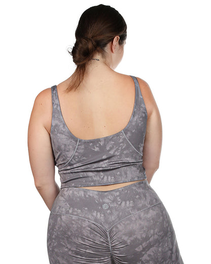 Women's Tie Dye Print Sports Bra with Removable Cups : Color: Gray