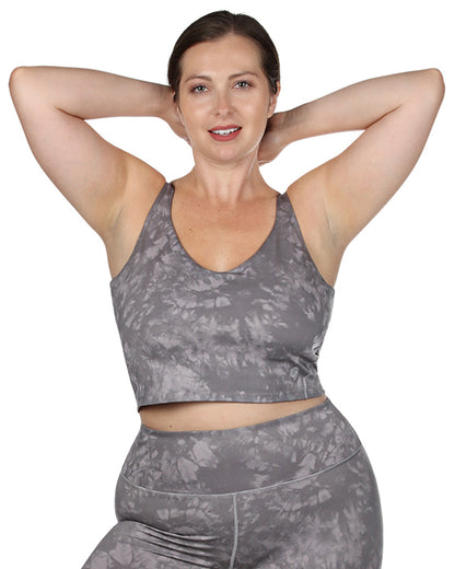 Women's Tie Dye Print Sports Bra with Removable Cups : Color: Gray