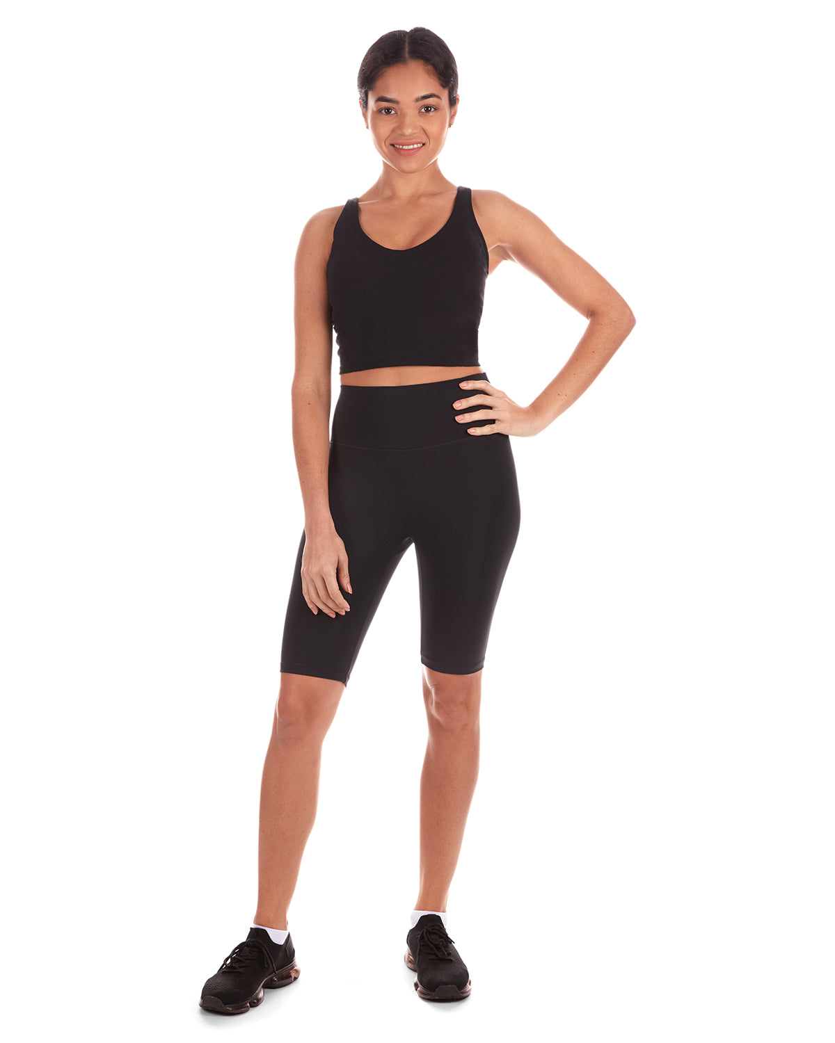 Smoothing High-Waisted Scrunch Butt Shorts : Color: Black
