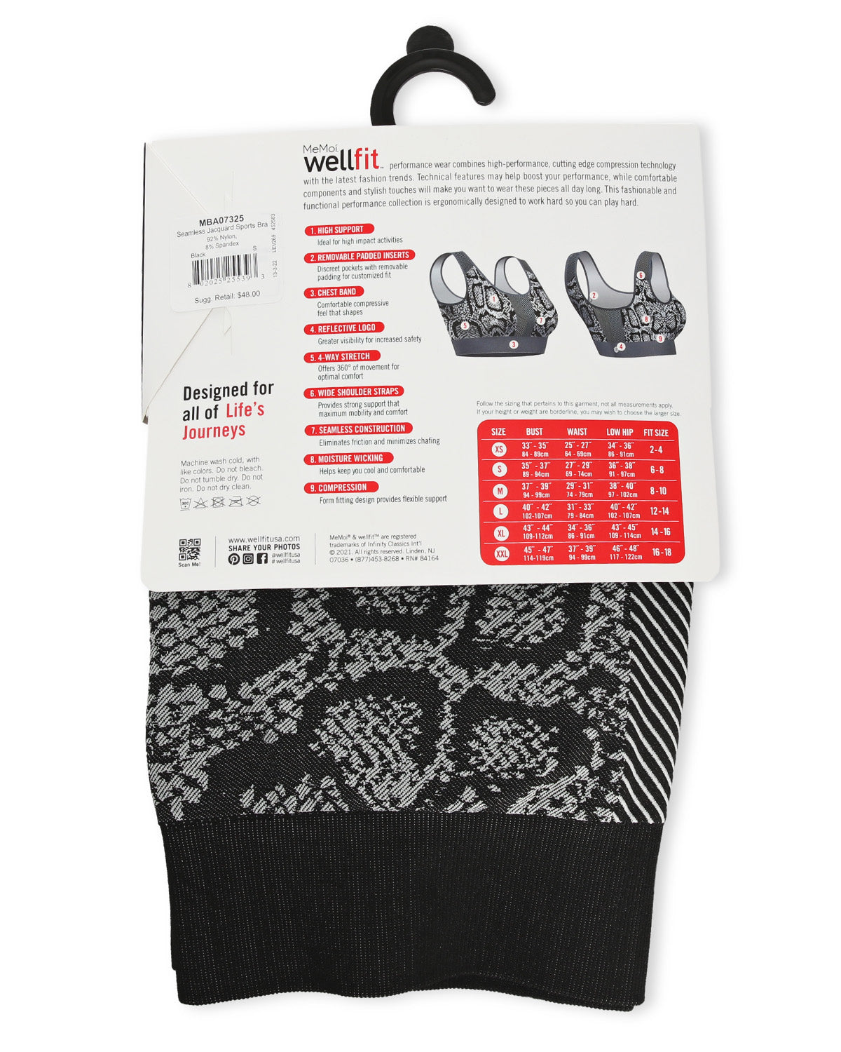 Women's Seamless Jacquard Sports Bra with Removable Cups : Color: Black