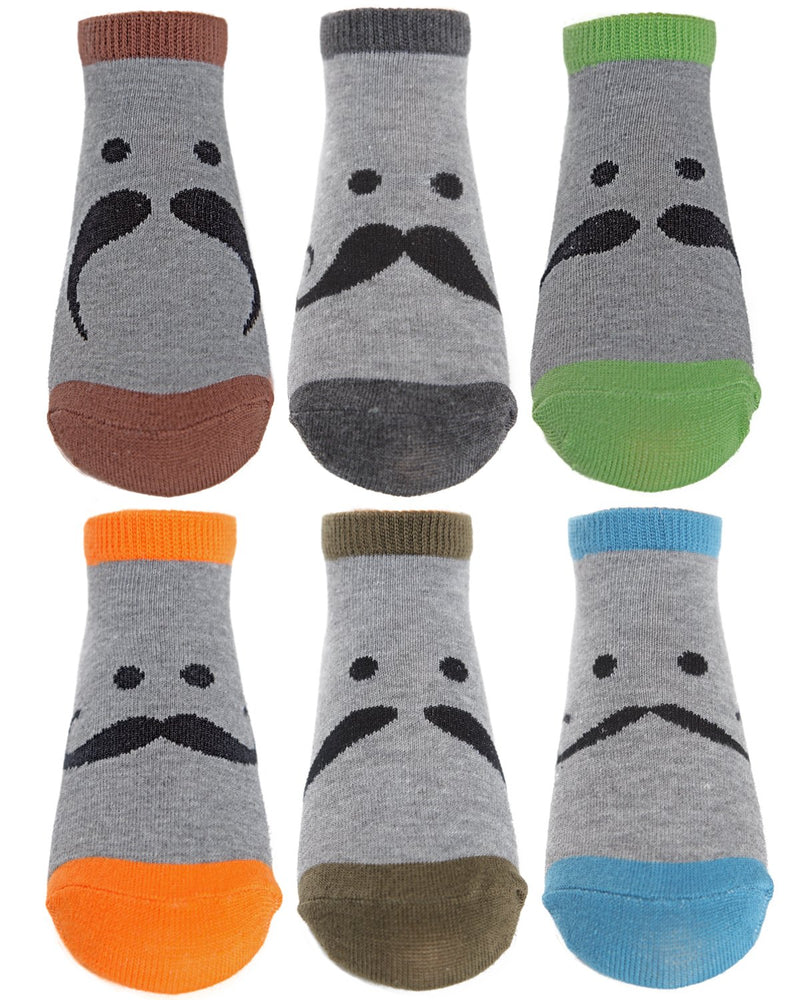 MeMoi Mustache Mood Boys Low Cut Socks 6-Pack