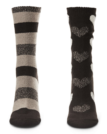 Women's 2 Pair Pack Hearts and Stripes Buttersoft Crew Socks : Color: Black