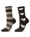 Women's 2 Pair Pack Hearts and Stripes Buttersoft Crew Socks : Color: Black