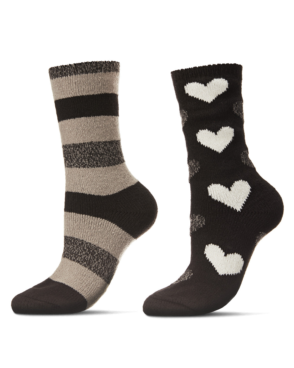 Women's 2 Pair Pack Hearts and Stripes Buttersoft Crew Socks : Color: Black