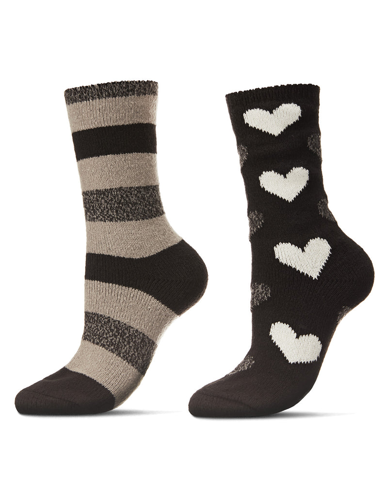 2 Pairs Women's Hearts and Stripes Buttersoft Crew Socks