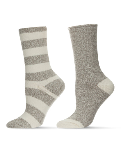 Women's 2 Pair Pack Thick Stripe Buttersoft Crew Socks : Color: Gray